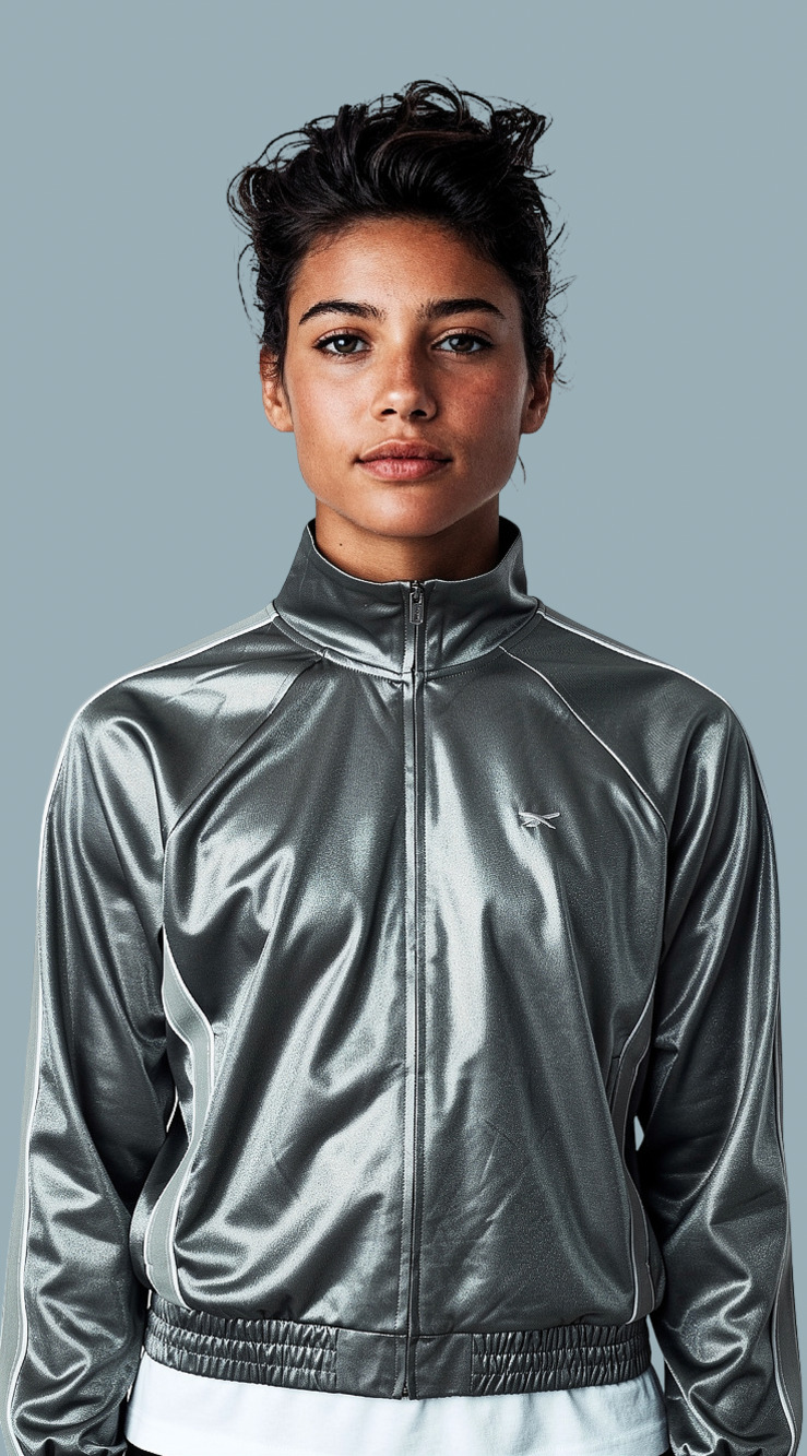 Reebok Metallic Silver like Grewn Full Zip Track Jacket NWT SIZE XL